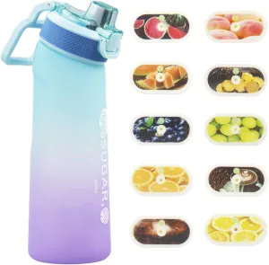 Upgrade Air Scented Up Water Bottle Set, Scent Water Bottle(24 oz/700 ml) with 10 Fruit Flavour Pods, Fruit Fragrance Scented Water Cup BPA Free Sports Water Cup for School, Gym(Blue&purple)