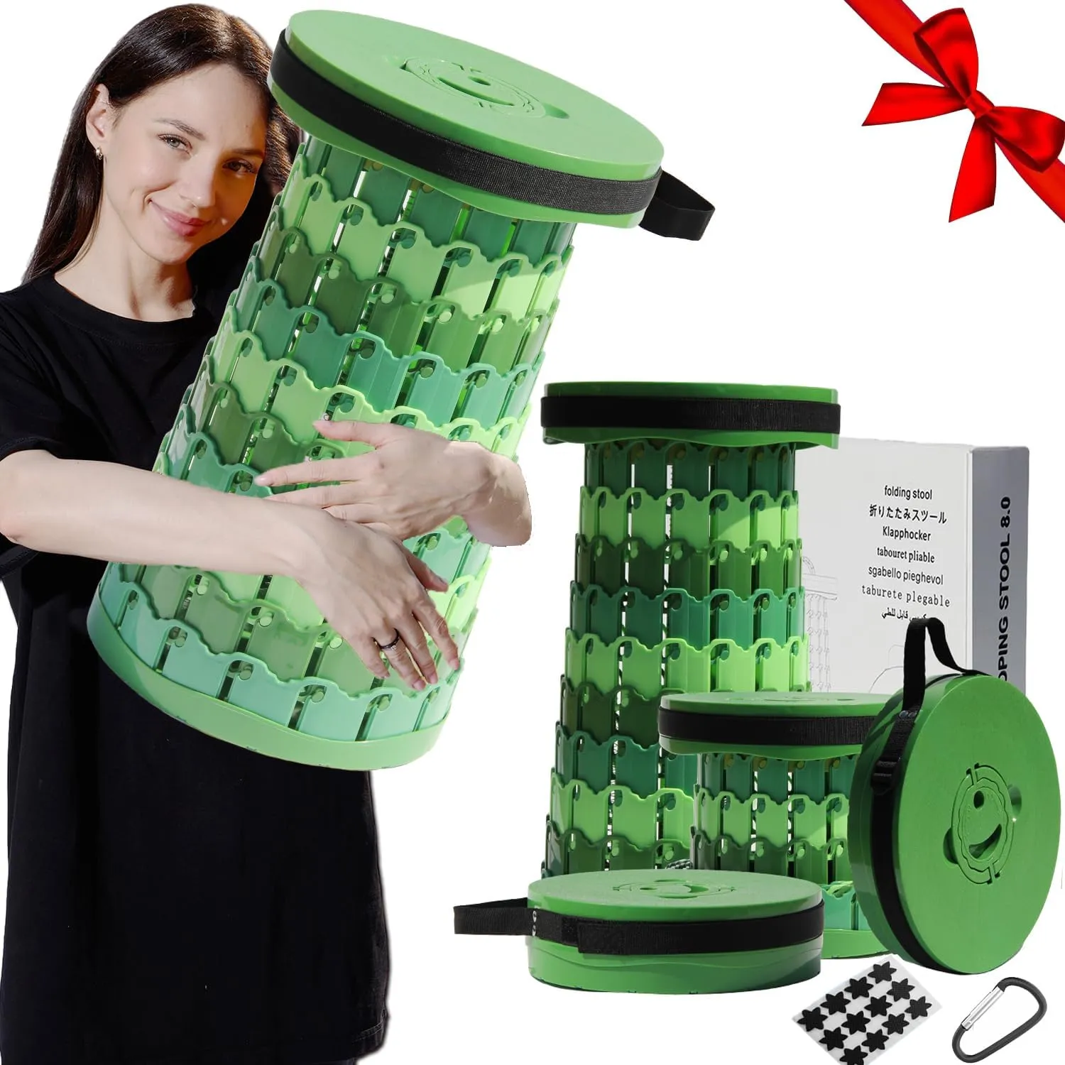 Upgraded 19.7"Portable Collapsible Folding Stool with Cushion Retractable Telescoping Foldable Stool for Adults Heavy Duty Camping Sturdy with Max Load Capacity 1000lbs for Outdoor Fishing Hiking BBQ