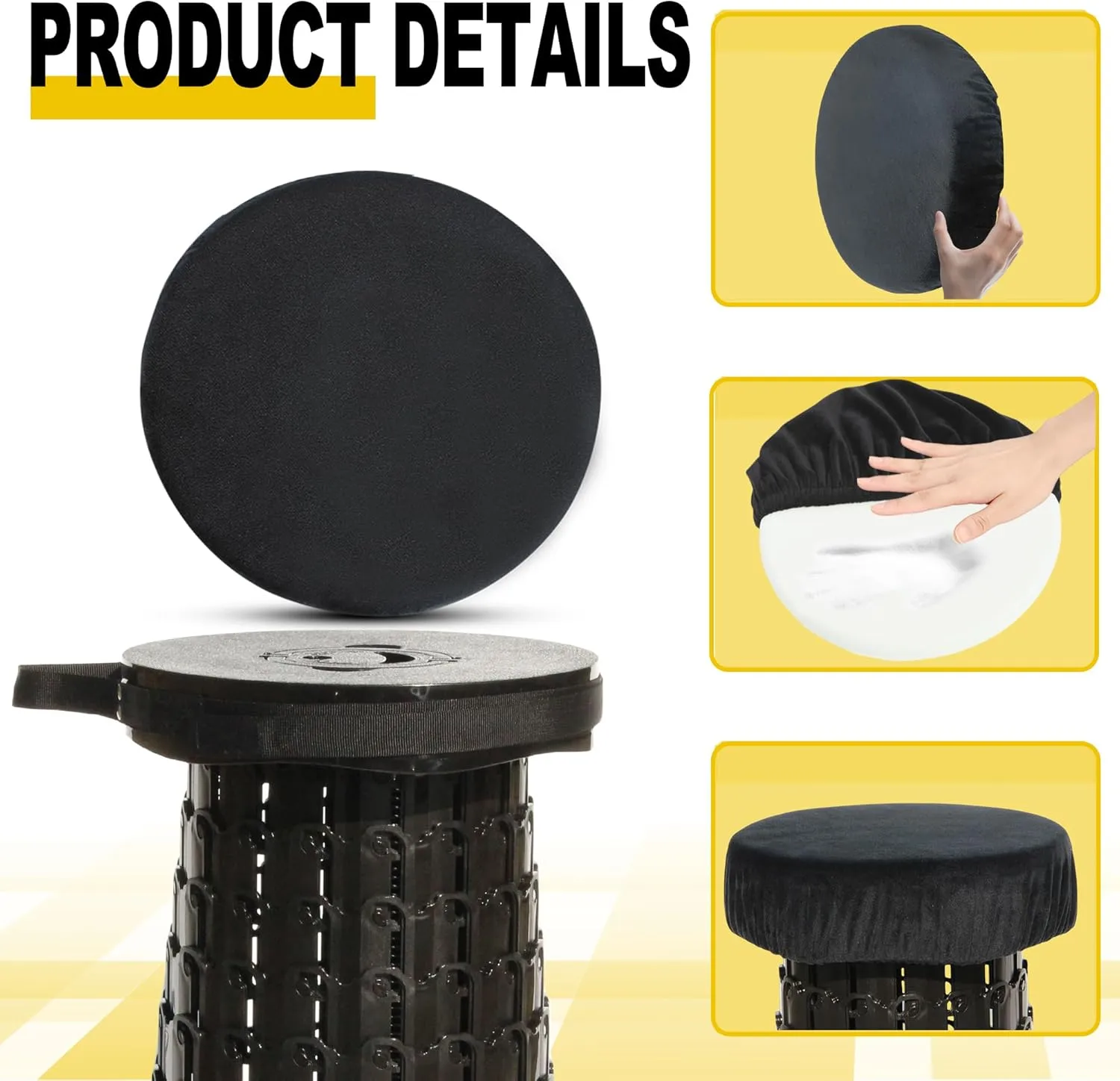 Upgraded 19.7"Portable Collapsible Folding Stool with Thicker Memory Foam Cushion Retractable Telescoping Foldable Stool for Adults Heavy Duty Sturdy with Max Load Capacity 1000lbs for Outdoor Fishing
