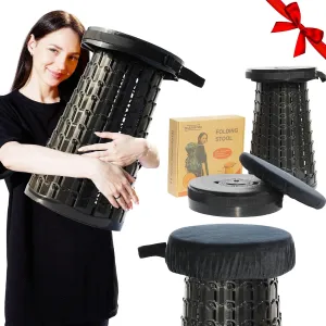 Upgraded 19.7"Portable Collapsible Folding Stool with Thicker Memory Foam Cushion Retractable Telescoping Foldable Stool for Adults Heavy Duty Sturdy with Max Load Capacity 1000lbs for Outdoor Fishing