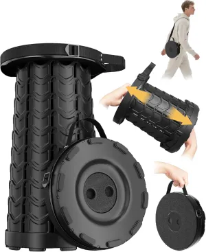 Upgraded Collapsible Stool with Detachable Cushion & Waterproof Bag - 400lbs Heavy Duty Portable Folding Stool for Adults, Telescoping Camping Seat with Carrying Straps for Fishing Hiking Travel BBQ