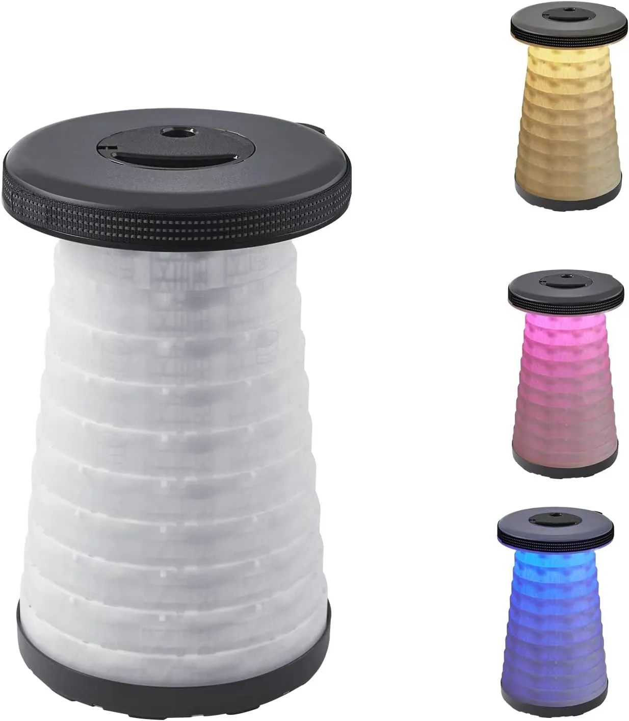 Upgraded Folding Stools Portable with Light for Camping Retractable Plastic Chair Lightweight Collapsible for Adults Fishing Garden Outdoors Indoors (Black)