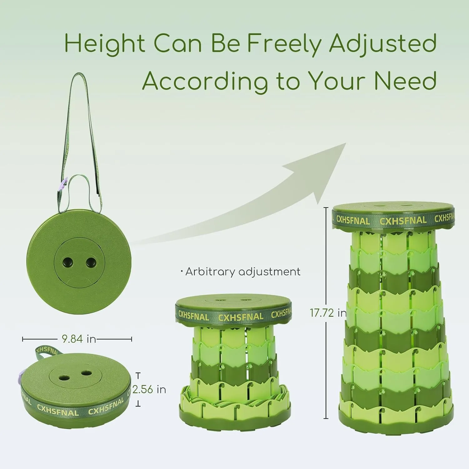 Upgraded Portable Foldable Stool Lightweight but Sturdy Load Capacity 400lbs Small Folding Camp Chairs Height Adjustable for Fishing Hiking Picnic Hunting Party BBQ Indoor(Gradient Green, Single pack)