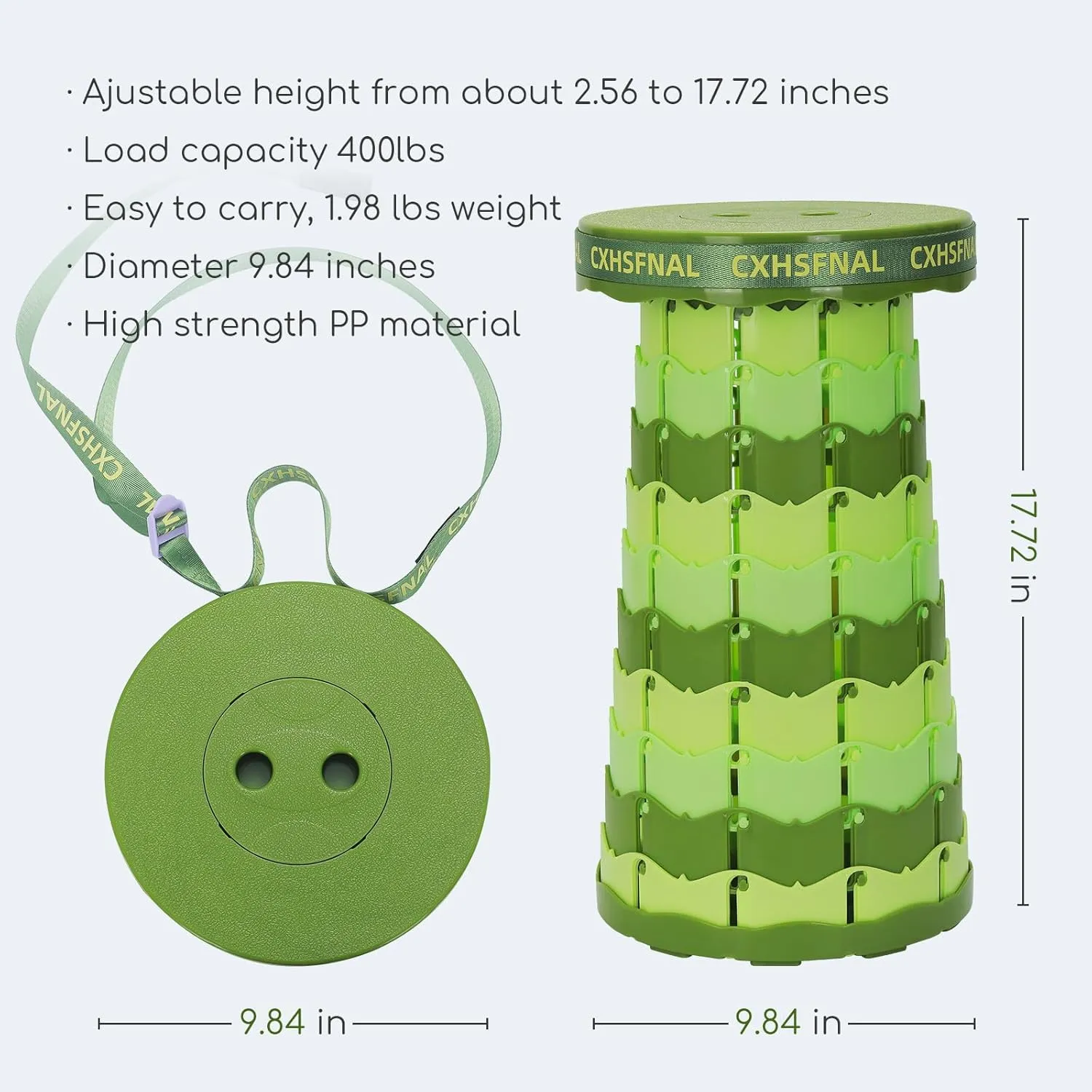 Upgraded Portable Foldable Stool Lightweight but Sturdy Load Capacity 400lbs Small Folding Camp Chairs Height Adjustable for Fishing Hiking Picnic Hunting Party BBQ Indoor(Gradient Green, Single pack)