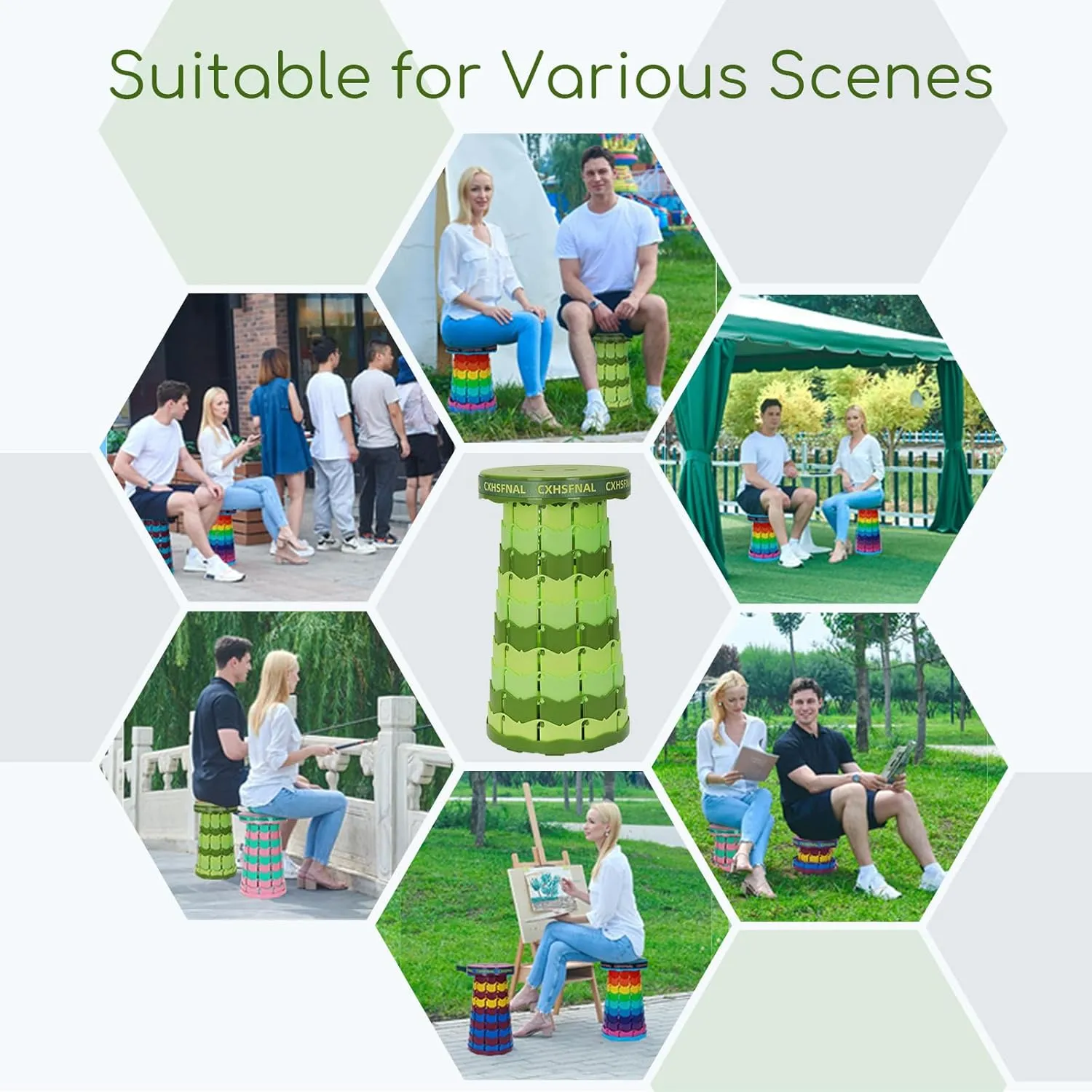 Upgraded Portable Foldable Stool Lightweight but Sturdy Load Capacity 400lbs Small Folding Camp Chairs Height Adjustable for Fishing Hiking Picnic Hunting Party BBQ Indoor(Gradient Green, Single pack)
