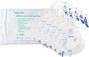 Urinary Drainage Bag with Anti-Reflux Chamber, 5 Pack, Urine Bag with 2000 mL, 48" Drainage Tube, Clips and Hanging Hook, Premium Home and Hospital Health Aid