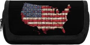 USA Bricks Map Pencil Case Portable Pencil Pouch Pen Bag Large Capacity Stationery Bag for Home Office