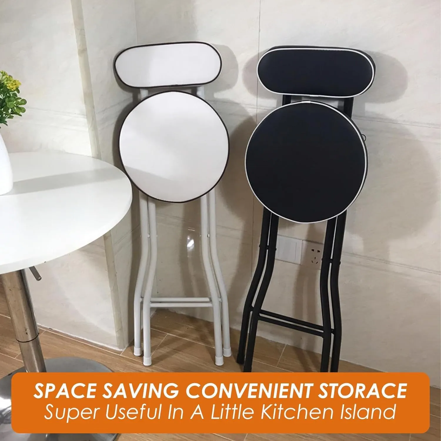 UWEAR Folding Bar Stool with Back,Folding Stools Leather Padded Counter Height Foldable Chairs,Tall Bar Collapsible Stools for Adults Kitchen Island Guitar Shop Cafe (2 PCS White)