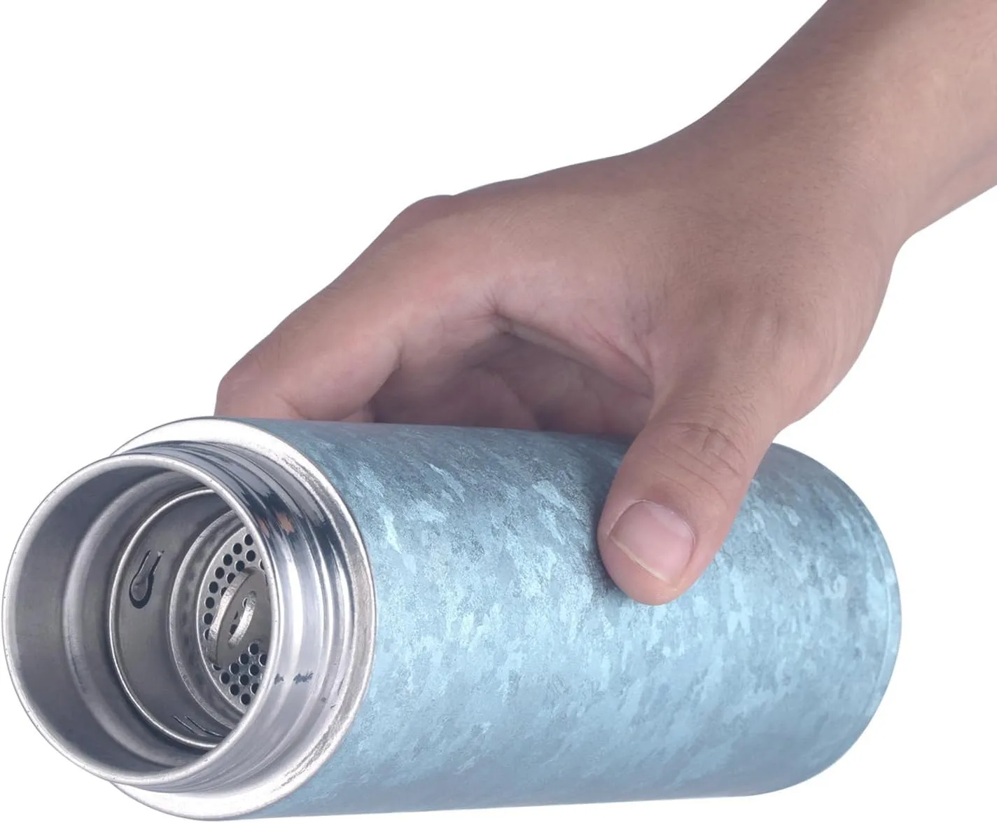 VACUUM FLASK INSULATED WATER BOTTLE WITH TEA FILTER FOR CAMPING HIKING (Glacier Blue)