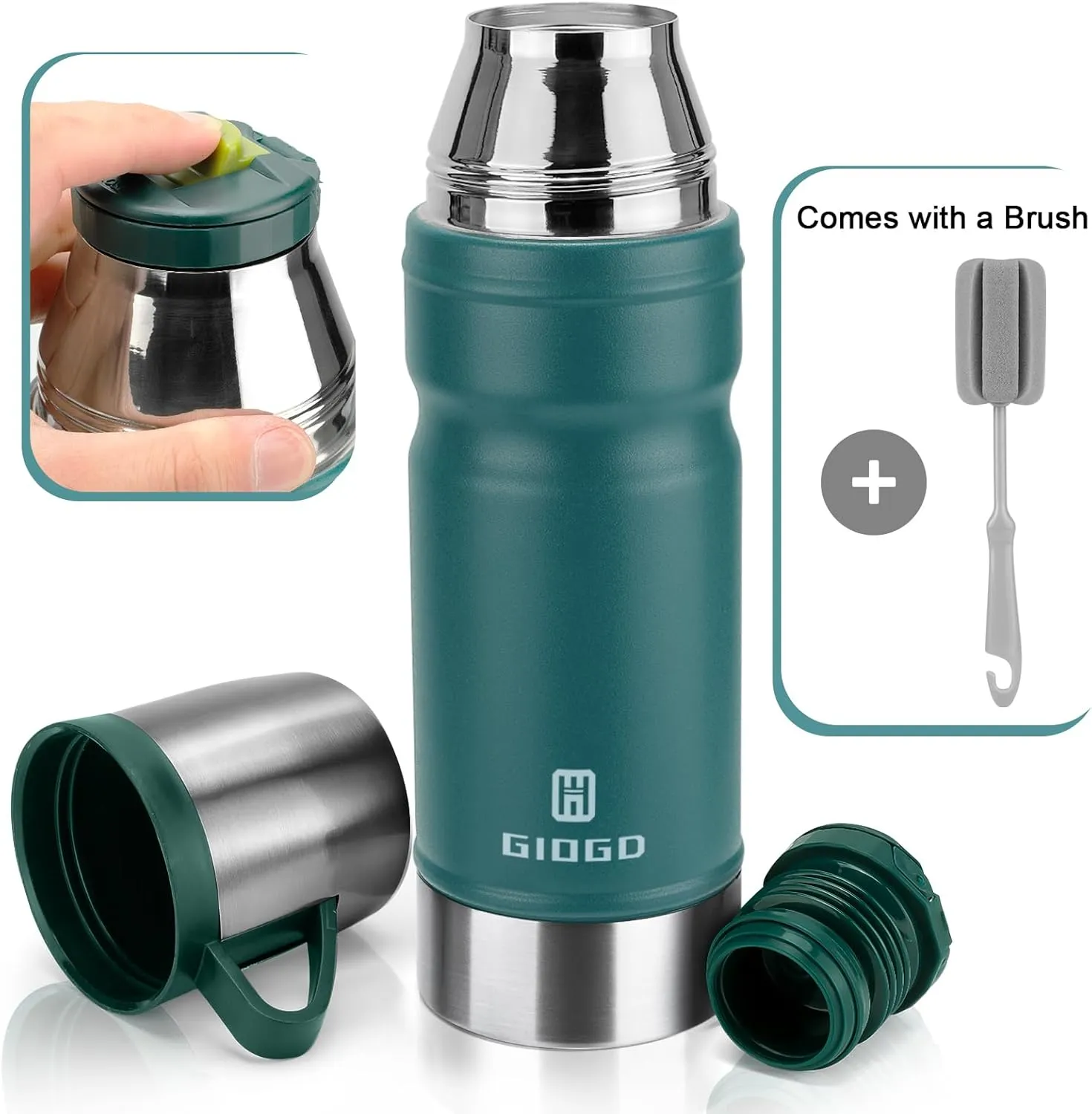 Vacuum Insulated Water Bottle Thermo Water Flask with Cup 680ml/23oz Stainless Steel Thermal Water Bottles Thermo for Hot and Cold Drinks Coffee Water(Blue,Set)
