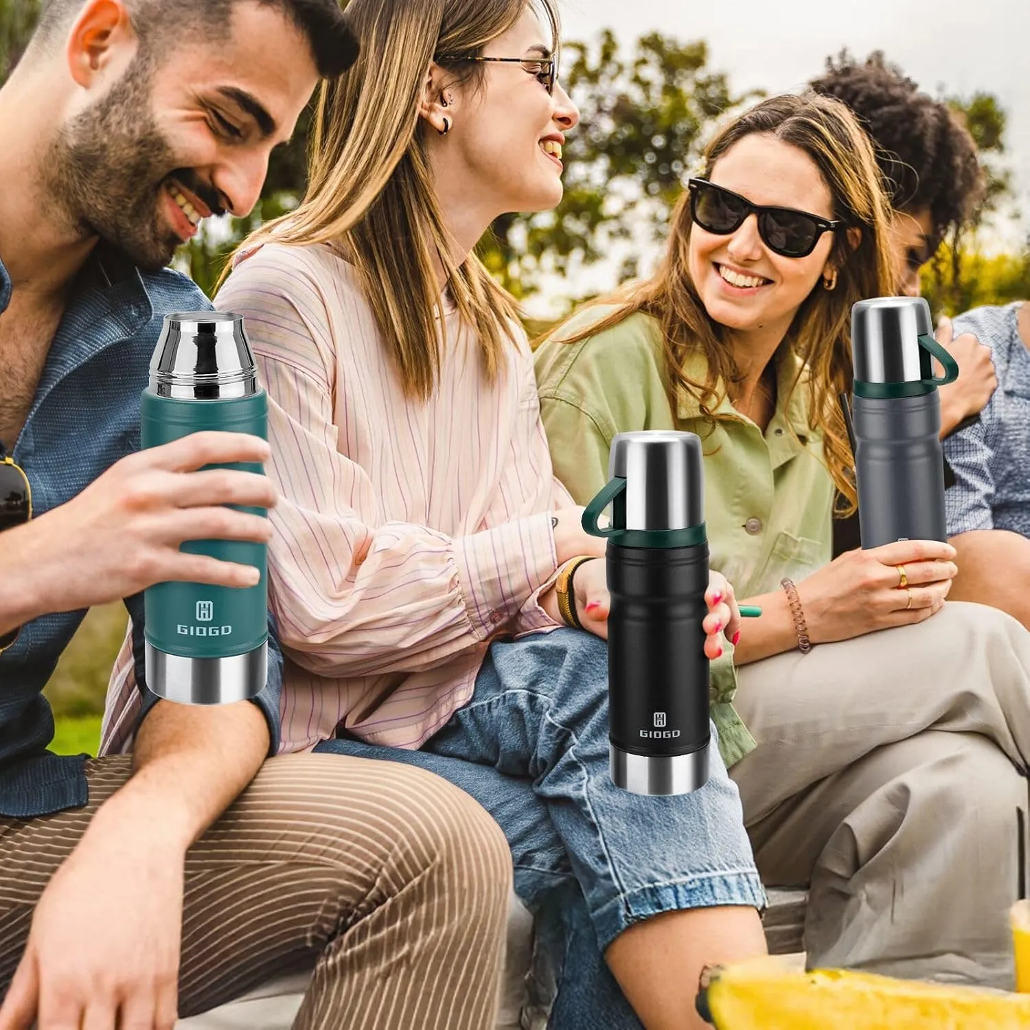 Vacuum Insulated Water Bottle Thermo Water Flask with Cup 680ml/23oz Stainless Steel Thermal Water Bottles Thermo for Hot and Cold Drinks Coffee Water(Dark Grey,Set)