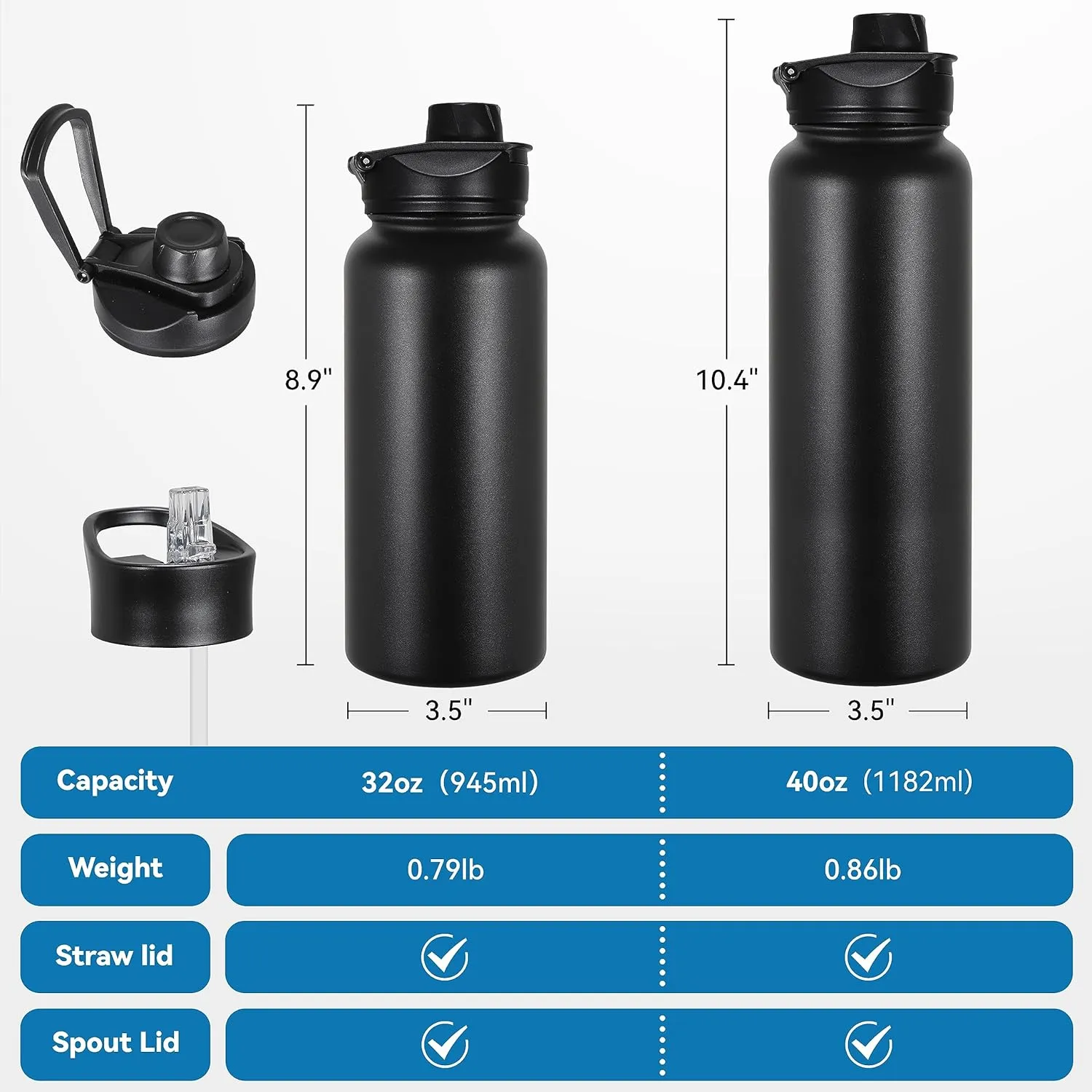 VEGOND 32 oz Insulated Water Bottle Bulk Stainless Steel Metal Water Bottles with Leak Proof Straw Lid & Spout Lid, Wide Mouth Double Walled Vacuum Travel Sports Bottle, 4 Pack
