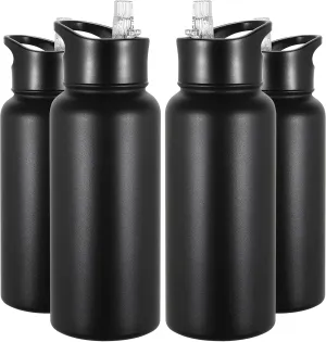 VEGOND 32 oz Insulated Water Bottle Bulk Stainless Steel Metal Water Bottles with Leak Proof Straw Lid & Spout Lid, Wide Mouth Double Walled Vacuum Travel Sports Bottle, 4 Pack