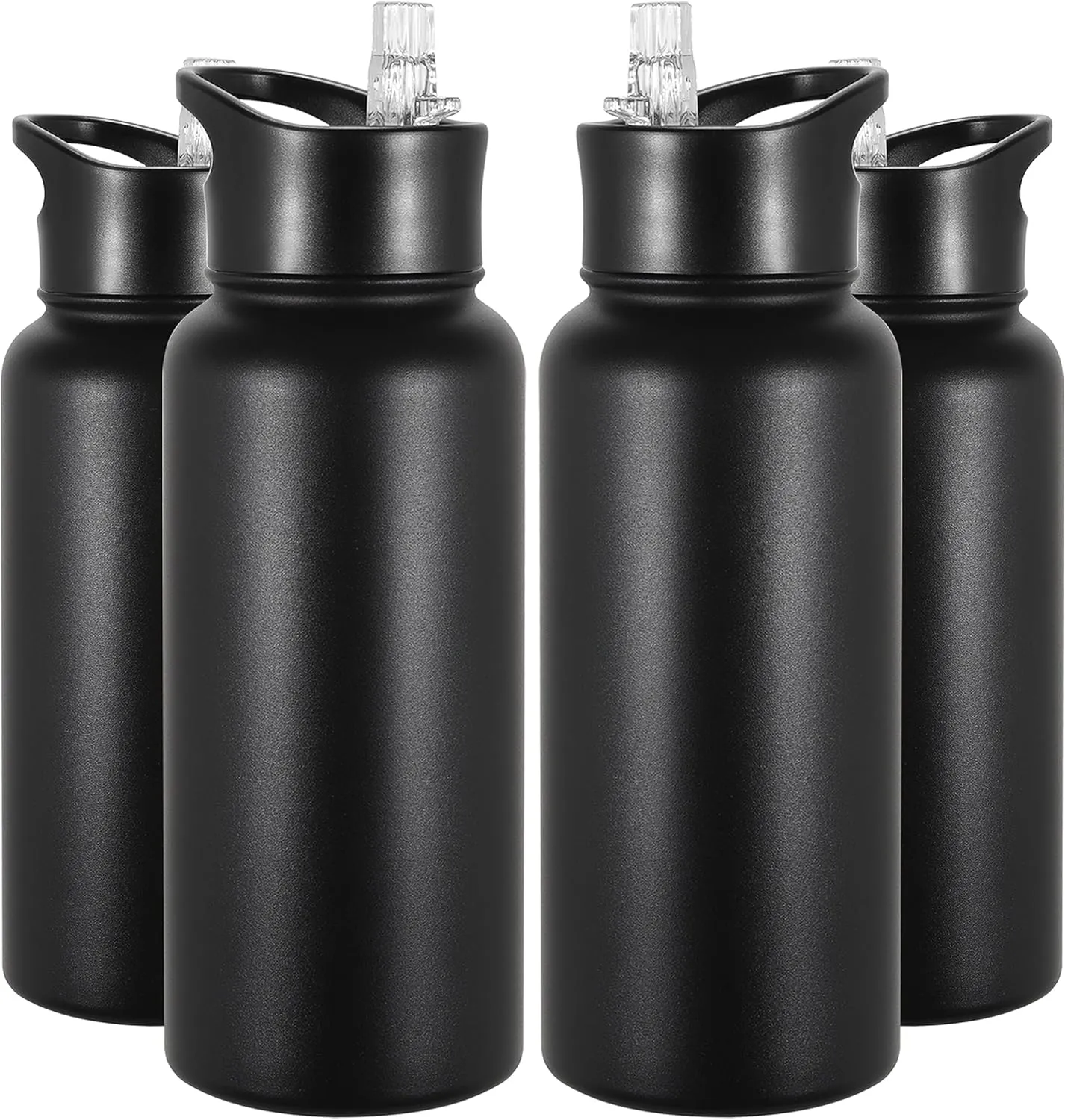 VEGOND 32 oz Insulated Water Bottle Bulk Stainless Steel Metal Water Bottles with Leak Proof Straw Lid & Spout Lid, Wide Mouth Double Walled Vacuum Travel Sports Bottle, 4 Pack