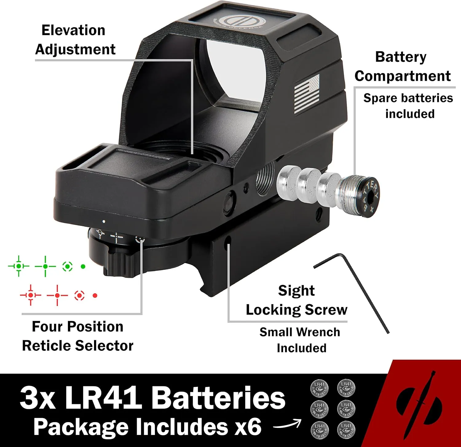 Veteran Owned Company-DD119X Battle Flag Red Dot Reflex Sight Scope, (Not for Pistol Slide Mounting) Reflex Sight Optic red dot Sight