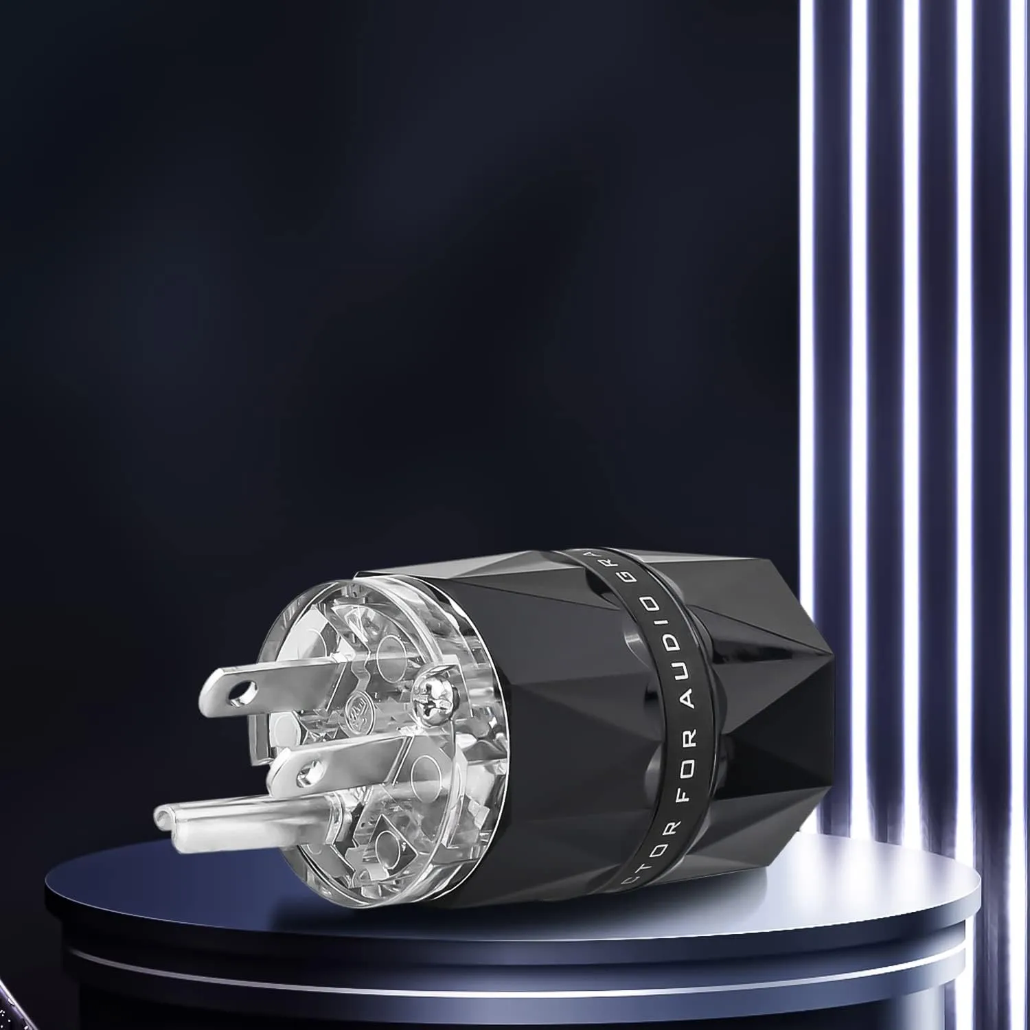 Viborg HiFi Power Connector, Rhodium-Plated Copper, Non-Magnetic, 15A/125V AC Mains Plug, Audio Grade, Set Screws, Hi-End US Power Cord Connector
