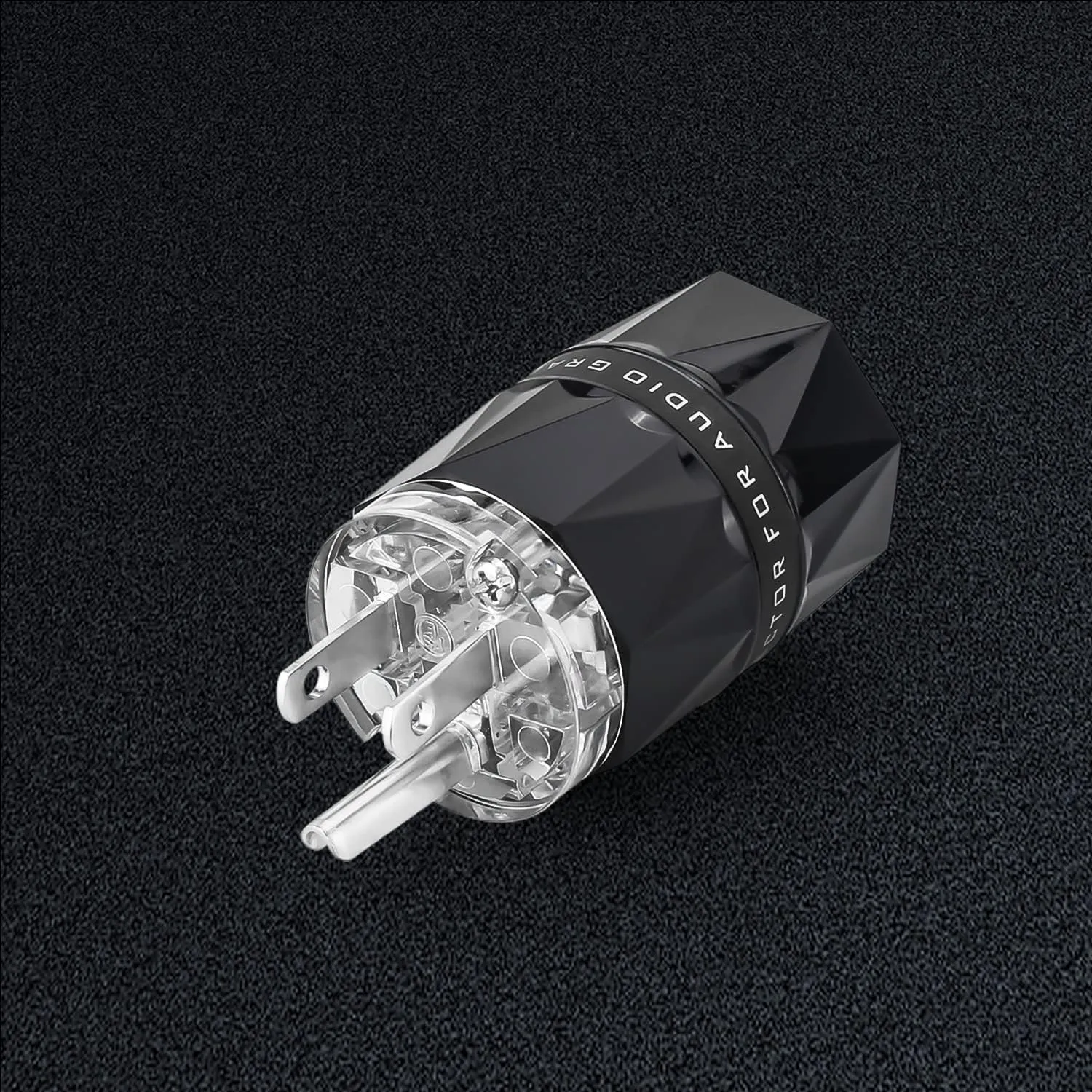 Viborg HiFi Power Connector, Rhodium-Plated Copper, Non-Magnetic, 15A/125V AC Mains Plug, Audio Grade, Set Screws, Hi-End US Power Cord Connector
