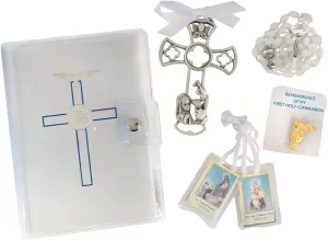 VILLAGE GIFT IMPORTERS - First Holy Communion Gift Set | Metal Keepsake Wall Cross, Catholic Mass Book, Rosary, Scapular, Commemoration Pin, Religious Gift Bag (White for Girls)