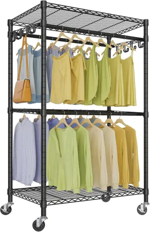 VIPEK R2 Pro Rolling Garment Rack 2-Sided Hanging Heavy Duty Clothes Racks with Wheels Adjustable Shelves Hanging Rods Metal Portable Closet Storage Freestanding Clothing Rack, Max load 600lbs, Black