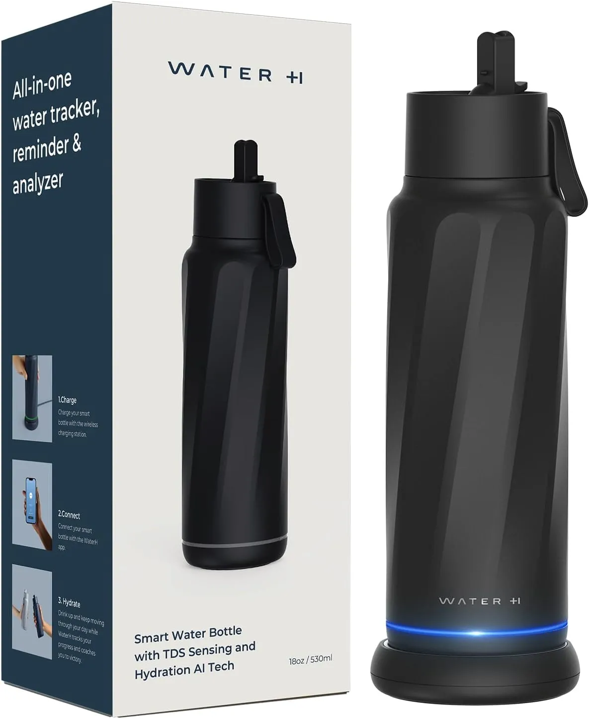Vita Smart Water Bottle with Reminder to Drink Water, BPA-Free Vacuum Insulated Water Bottles with Filter & Straw, Bluetooth Intake Water Tracking Bottle, Ideal for Gift (18 oz)