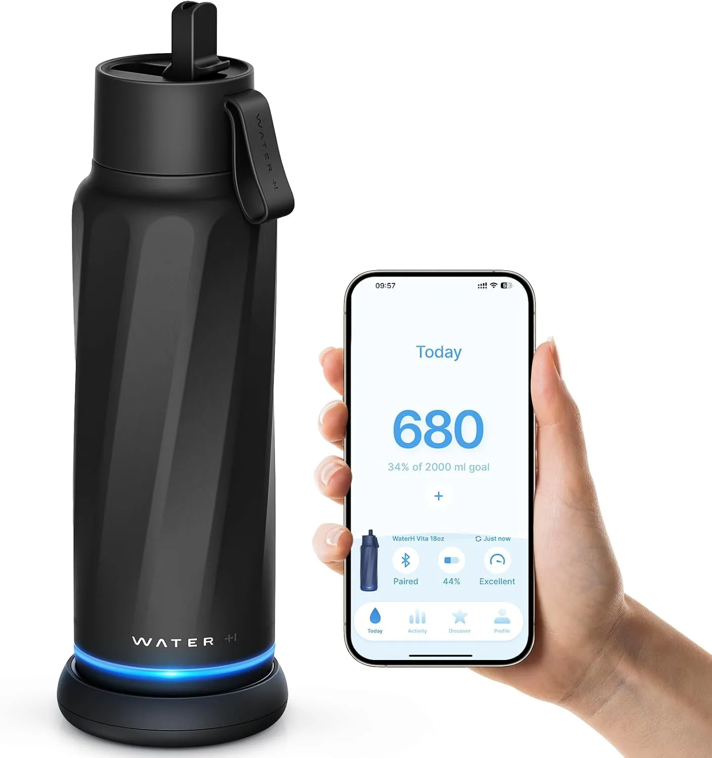 Vita Smart Water Bottle with Reminder to Drink Water, BPA-Free Vacuum Insulated Water Bottles with Filter & Straw, Bluetooth Intake Water Tracking Bottle, Ideal for Gift (18 oz)
