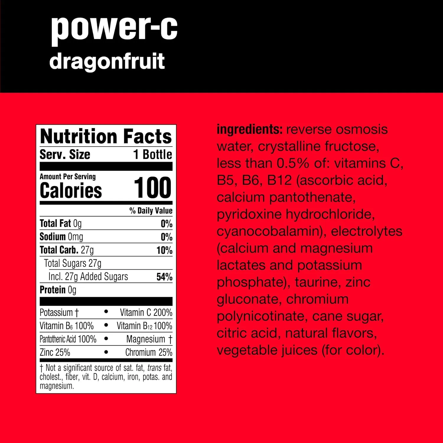 vitaminwater power-c electrolyte enhanced water w/vitamins, dragonfruit drinks, 20 fl oz, 12 Pack