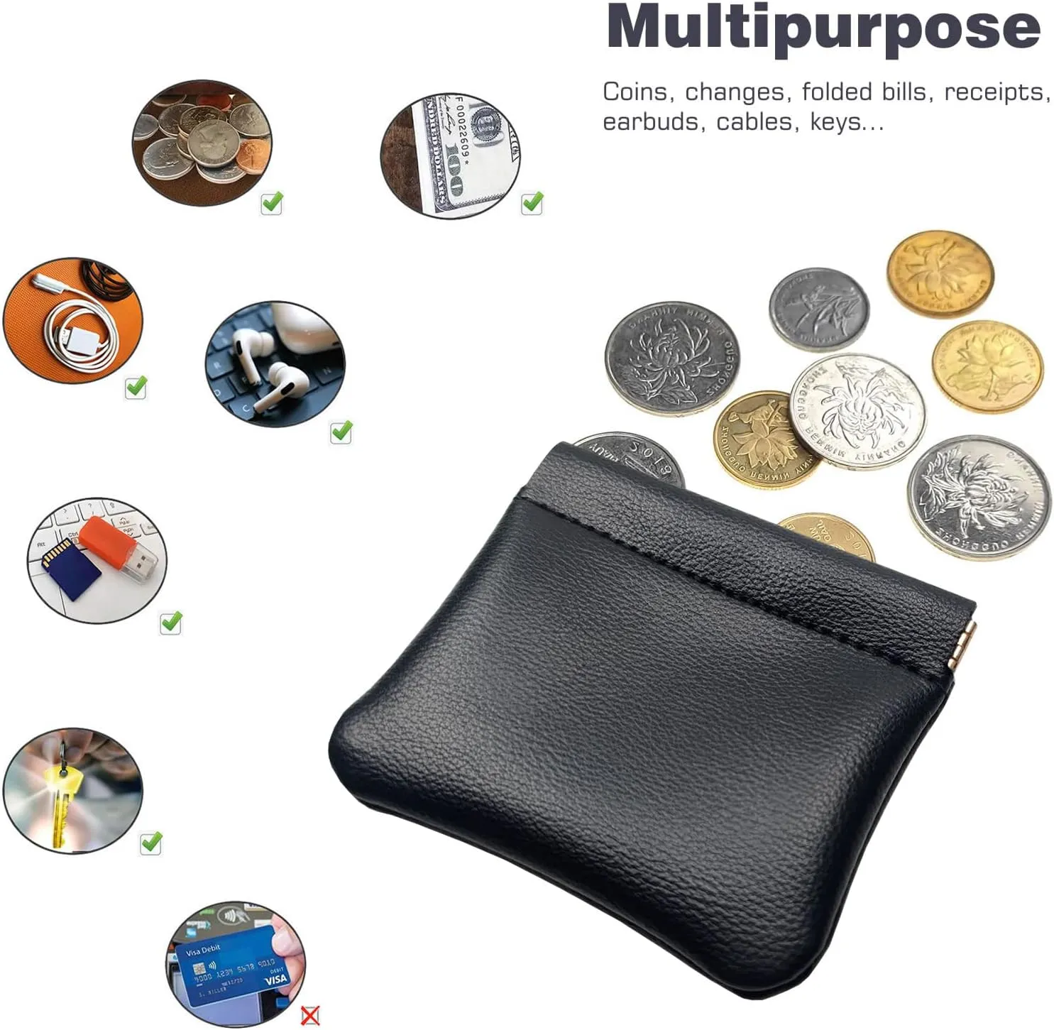 VOFOON [Upgrade] Leather Mini Squeeze Coin Purse, Small Jewelry Pouch Leather Travel Bag Coin Holder For Men/Women 2/4 Pack