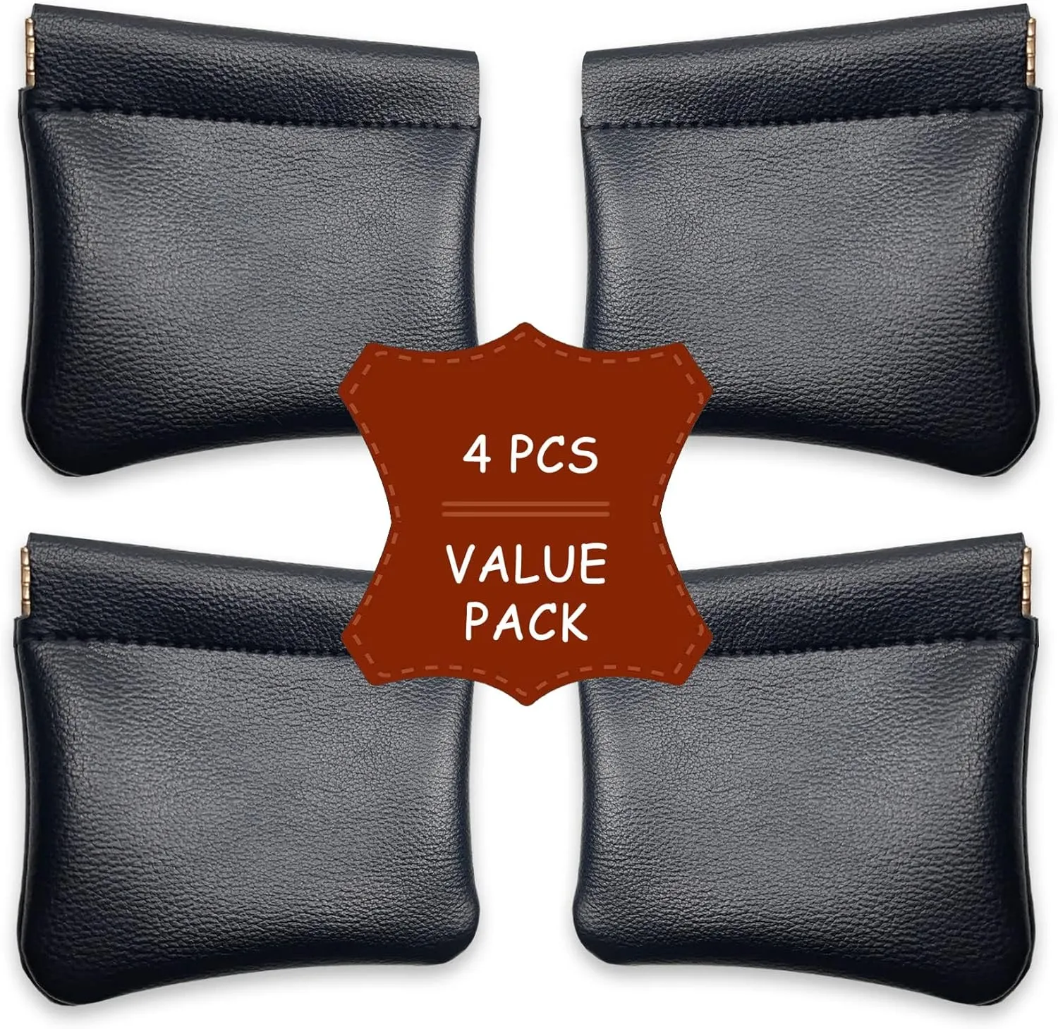 VOFOON [Upgrade] Leather Mini Squeeze Coin Purse, Small Jewelry Pouch Leather Travel Bag Coin Holder For Men/Women 2/4 Pack
