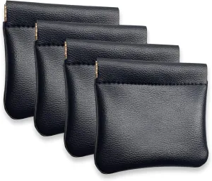 VOFOON [Upgrade] Leather Mini Squeeze Coin Purse, Small Jewelry Pouch Leather Travel Bag Coin Holder For Men/Women 2/4 Pack