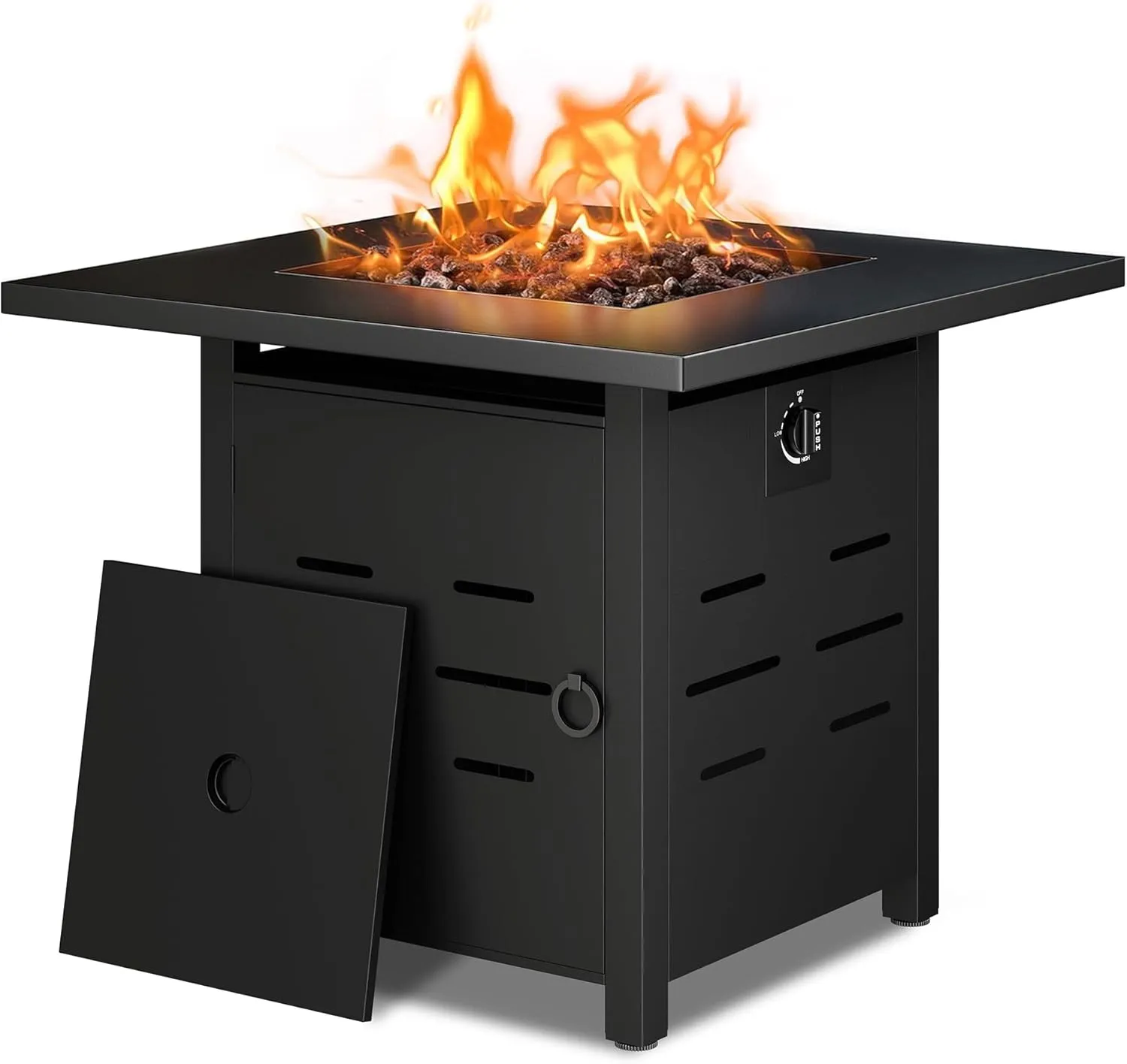 Vongrasig 28" Gas Fire Pit, 50,000 BTU Steel Propane Fire Pit Table for Outdoor Outside, Outside Patio Deck and Garden, CSA Certified Fire Table with Lid and Lava Rock
