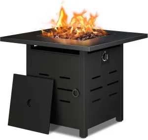 Vongrasig 28" Gas Fire Pit, 50,000 BTU Steel Propane Fire Pit Table for Outdoor Outside, Outside Patio Deck and Garden, CSA Certified Fire Table with Lid and Lava Rock