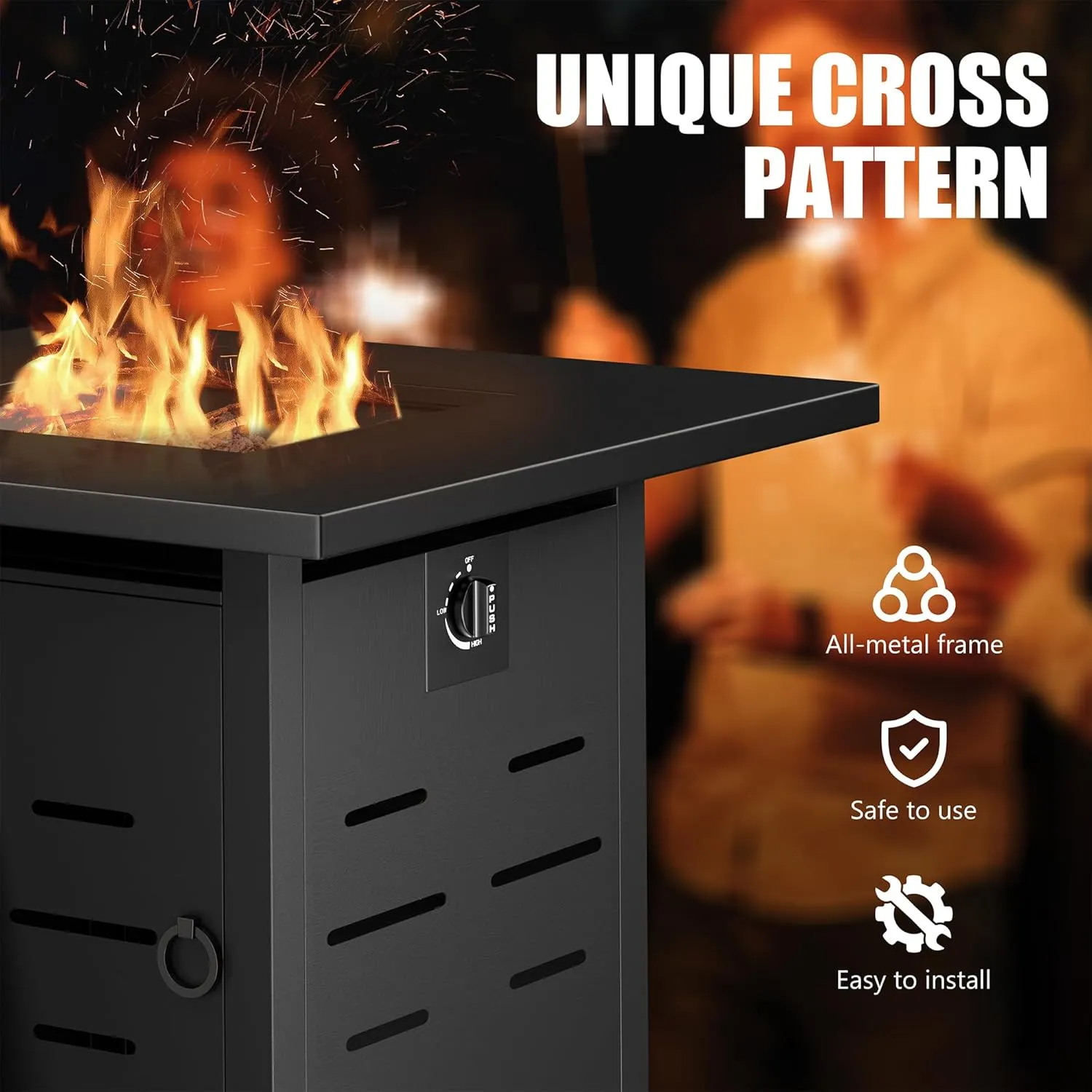 Vongrasig 28" Gas Fire Pit, 50,000 BTU Steel Propane Fire Pit Table for Outdoor Outside, Outside Patio Deck and Garden, CSA Certified Fire Table with Lid and Lava Rock