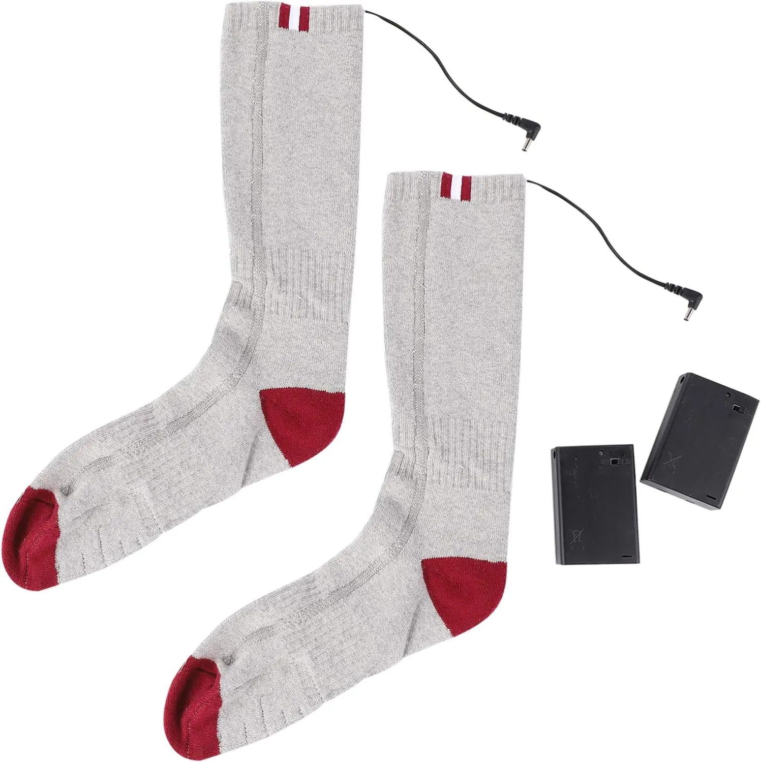 VOSAREA Battery-Operated Warm Socks Electrically Heated Socks for Skiing Climbing Cycling Portable Design Battery Pouch Grey for Men Women