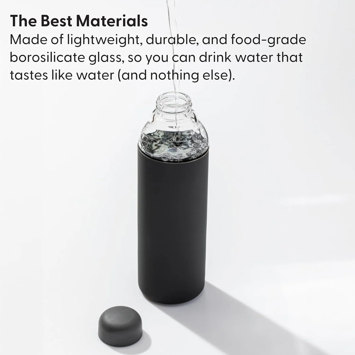 W&P Porter Glass Water Bottle w/ Protective Silicone Sleeve | Charcoal 20 Ounces | On-the-Go | Reusable Bottle for Coffee, Tea and Water | Portable | Dishwasher Safe