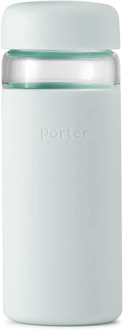 W&P Porter Glass Wide Mouth Bottle w/ Protective Silicone Sleeve | Mint 16 Ounces | On-the-Go | Reusable Bottle | Portable and Lightweight | Dishwasher Safe