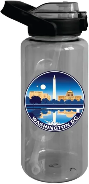 Washington DC Design A Souvenir 64 oz Large Water Bottle with Screw-on Top and Straw 2-Pack