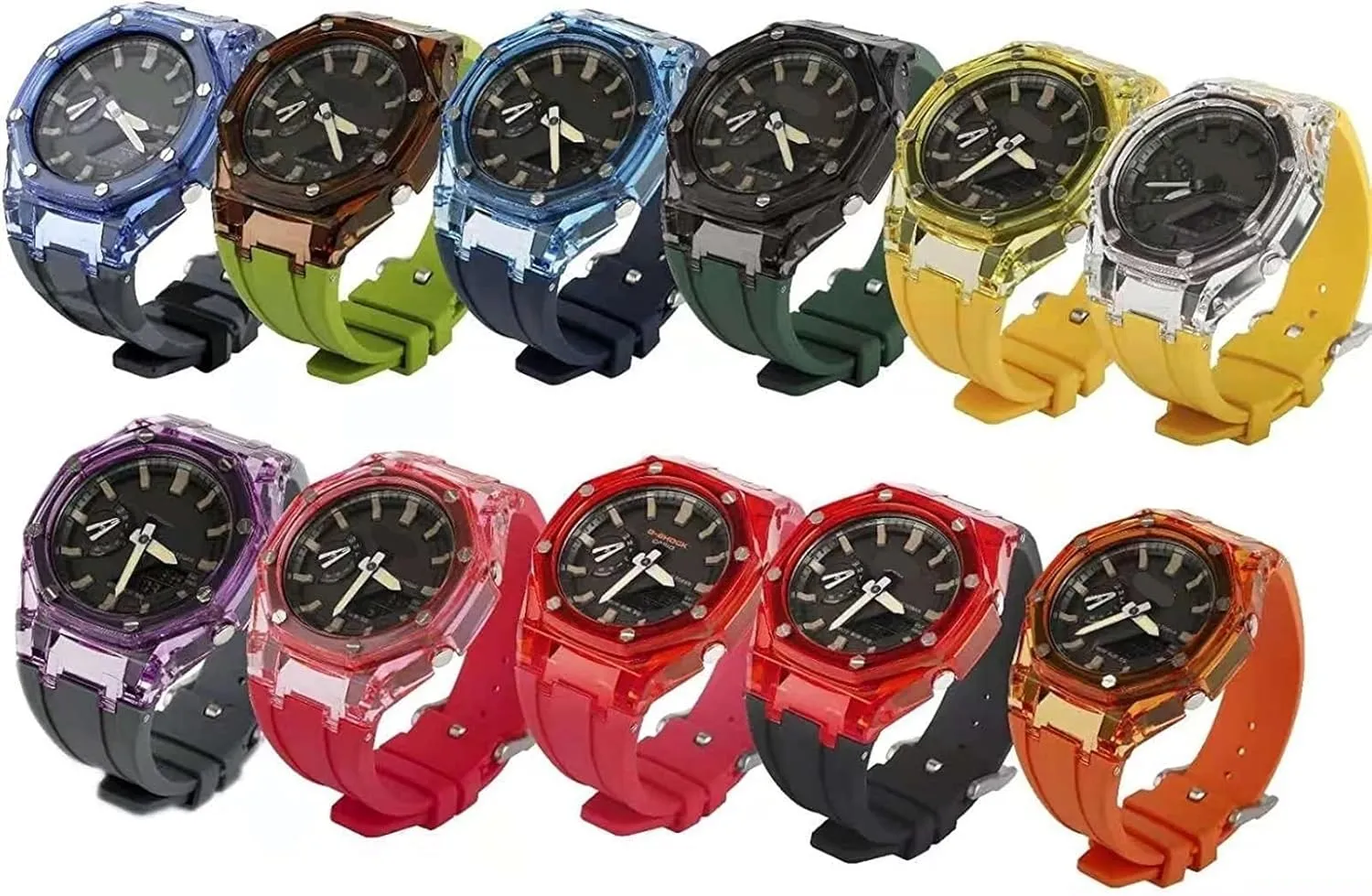 Watch Aceesories Set for GA2100 Sports Silicone Transparent Watch Band DIY Replacement Accessories Waterproof