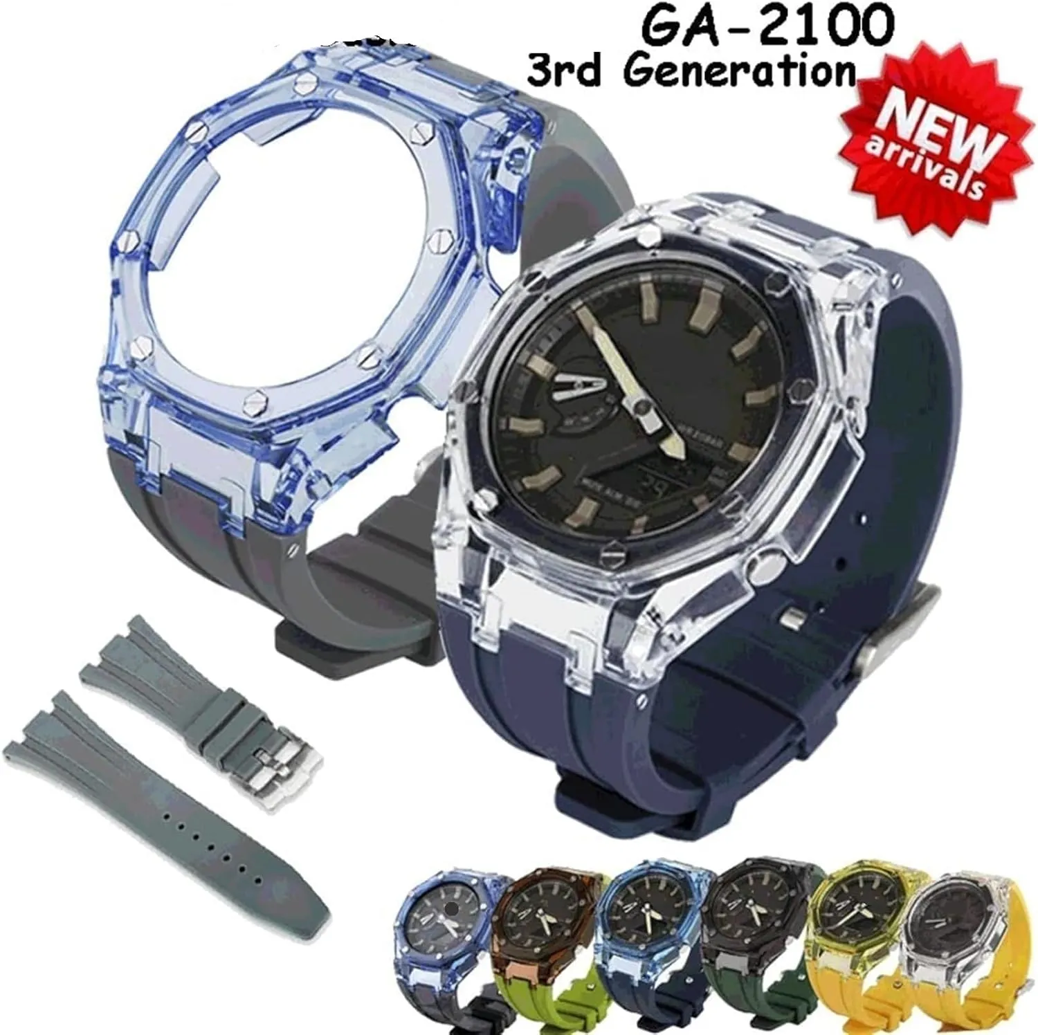 Watch Aceesories Set for GA2100 Sports Silicone Transparent Watch Band DIY Replacement Accessories Waterproof