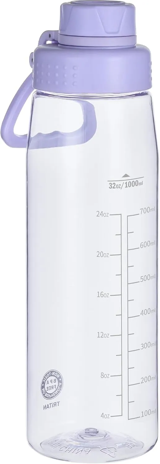 Water Bottle 32oz, clear water bottle with Chug Lid and Carry Handle, Reusable, Tritan, BPA Free, Hiking Water Bottle Suitable for Travel, Outdoors, Gym, Travel, Home, School (Light purple)