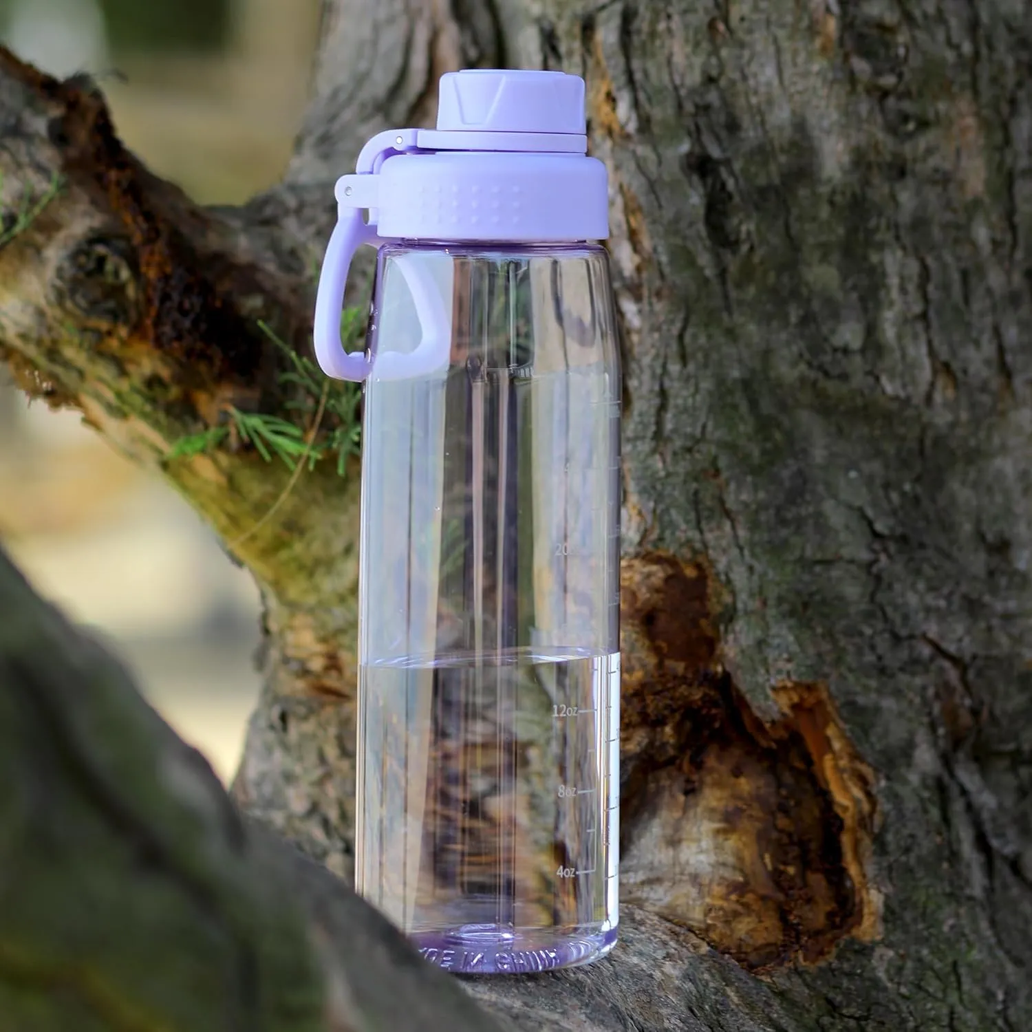 Water Bottle 32oz, clear water bottle with Chug Lid and Carry Handle, Reusable, Tritan, BPA Free, Hiking Water Bottle Suitable for Travel, Outdoors, Gym, Travel, Home, School (Light purple)