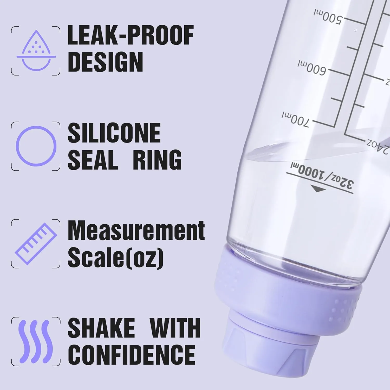 Water Bottle 32oz, clear water bottle with Chug Lid and Carry Handle, Reusable, Tritan, BPA Free, Hiking Water Bottle Suitable for Travel, Outdoors, Gym, Travel, Home, School (Light purple)