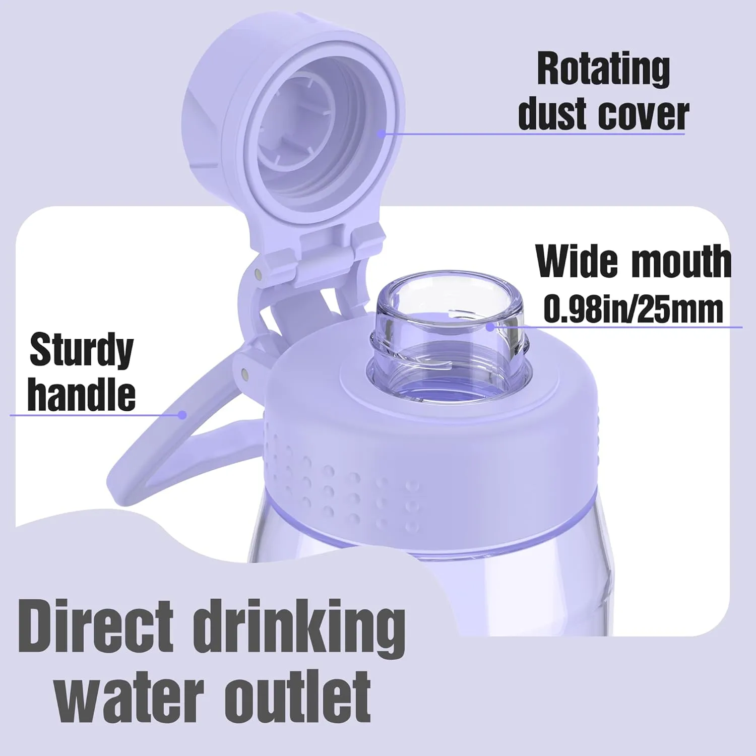 Water Bottle 32oz, clear water bottle with Chug Lid and Carry Handle, Reusable, Tritan, BPA Free, Hiking Water Bottle Suitable for Travel, Outdoors, Gym, Travel, Home, School (Light purple)