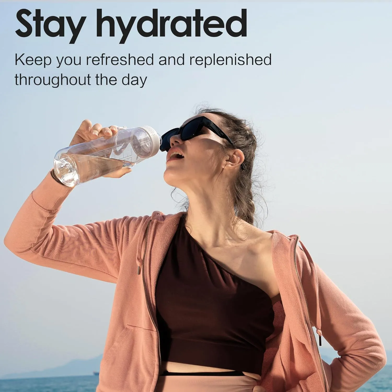 Water Bottle 32oz, clear water bottle with Chug Lid and Carry Handle, Reusable, Tritan, BPA Free, Hiking Water Bottle Suitable for Travel, Outdoors, Gym, Travel, Home, School (Light purple)