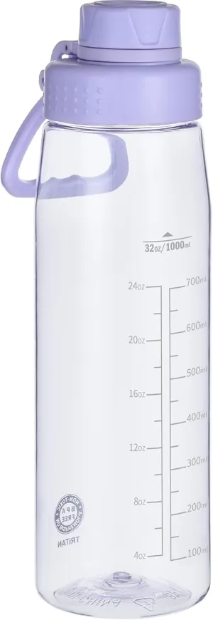 Water Bottle 32oz, clear water bottle with Chug Lid and Carry Handle, Reusable, Tritan, BPA Free, Hiking Water Bottle Suitable for Travel, Outdoors, Gym, Travel, Home, School (Light purple)