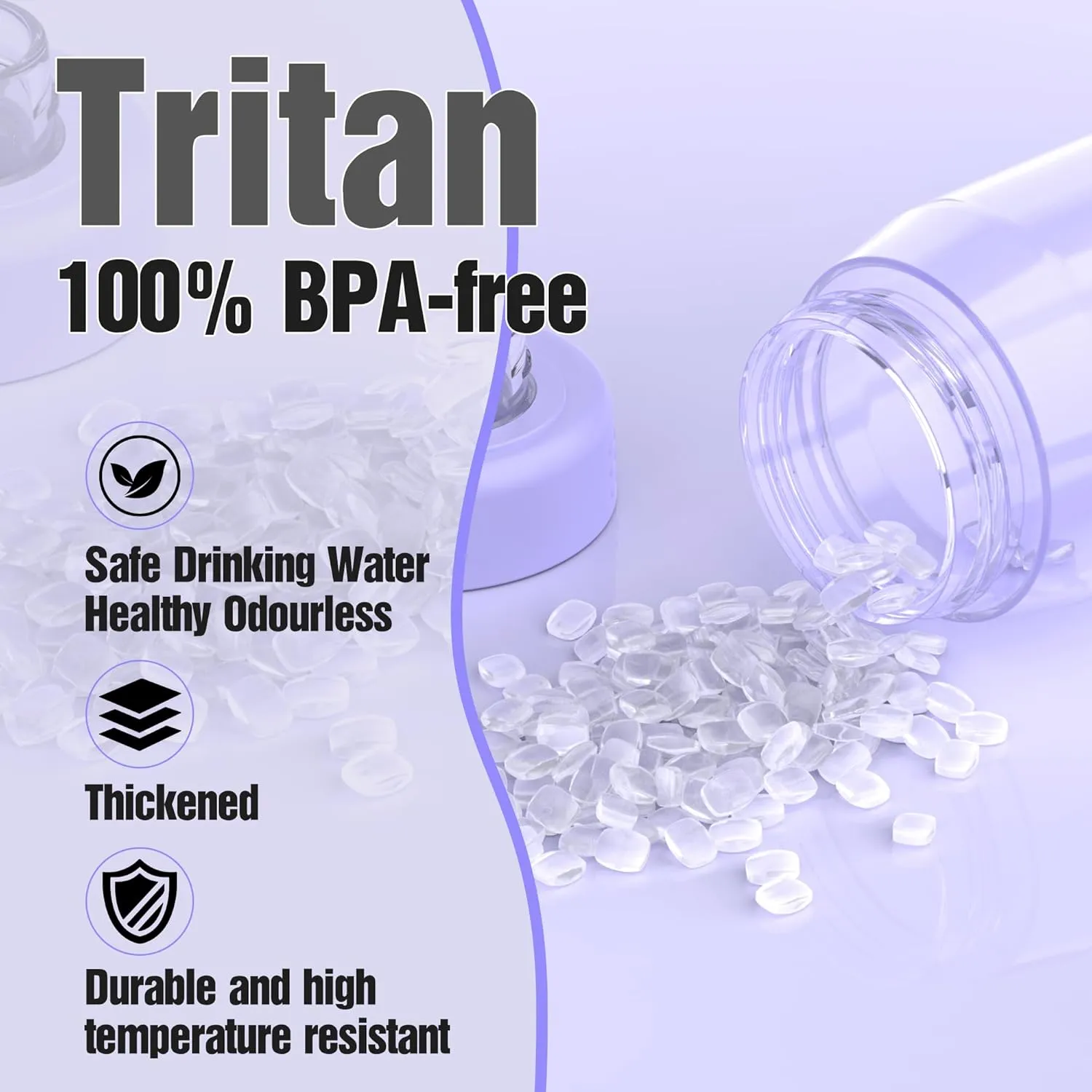 Water Bottle 32oz, clear water bottle with Chug Lid and Carry Handle, Reusable, Tritan, BPA Free, Hiking Water Bottle Suitable for Travel, Outdoors, Gym, Travel, Home, School (Light purple)