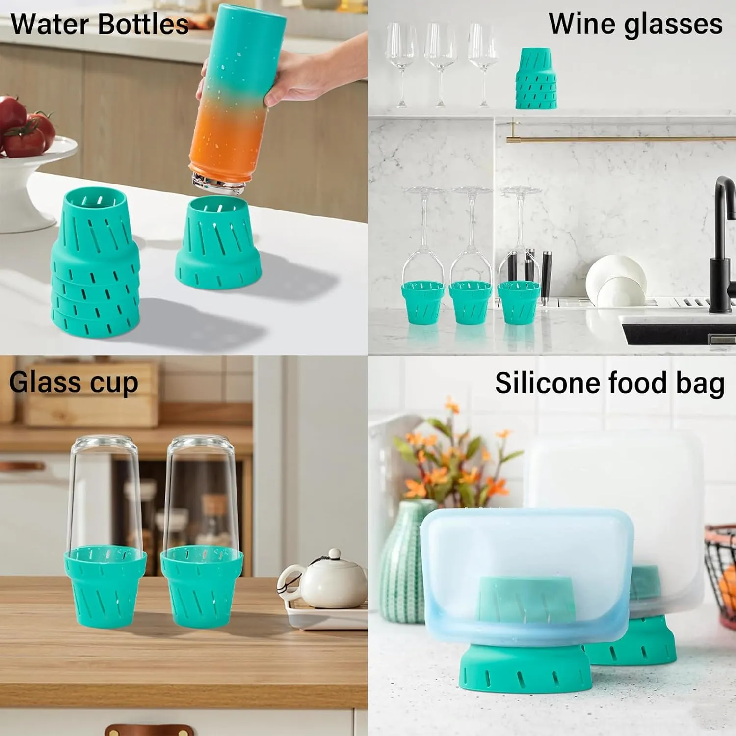 Water Bottle Drying Rack: Simple Silicone Bottle Rack for Faster Drying - Portable Cup Bottle Accessories Fits for Stanley Owala Hydro Flask CamelBak Cirkul Yeti(Green 6 Pack)