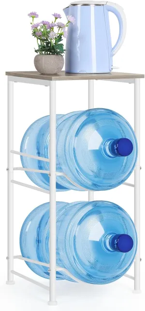 Water Bottle Holder Organizer 5 Gallon Water Jug Holder with Top Shelves 2 Tier Water Cooler Jug Storage Rack Heavy Duty Water Dispenser Stand for 5 Gallon Bottle Kitchen Office Living Room Grey