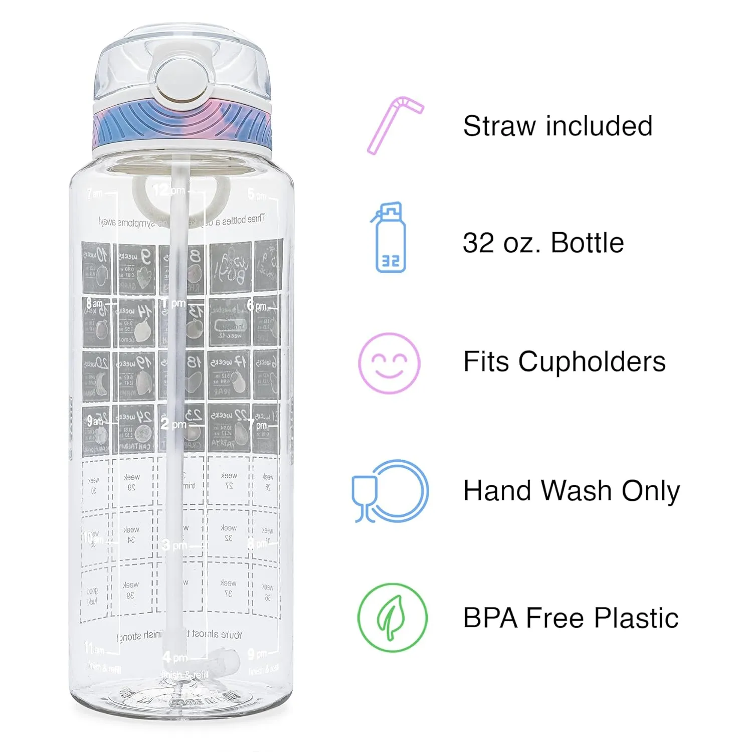 Water Bottle Tracker for Pregnancy – Must-Have First Trimester Essentials – Great Gifts for Expecting Moms – Nausea Relief – Weekly Stickers, Straw, BPA Free