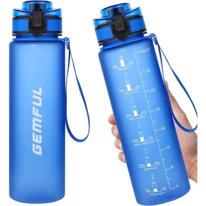 Water Bottle with Time Marker 1L with Straw and Filter Tritan BPA Free for Fitness Gym and Outdoor Sports