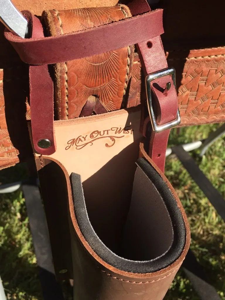 Water Hole-XL w/ Brass Spot Border: Premium Leather Saddle Bottle Holder